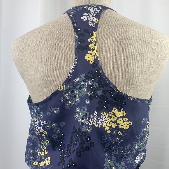 Banana Republic Ruffle Neck Racer Back Floral Mini Dress Blue/Yellow, Sz 0 - Picture 7 of 10